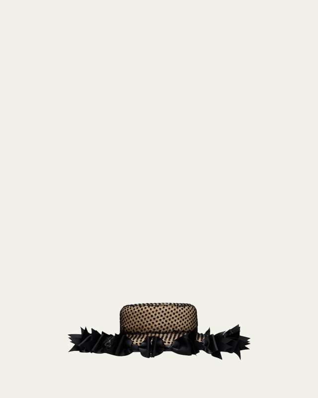 Bow Polka Dot Mesh Straw Boater Hat